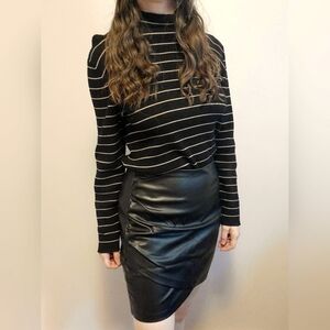 Ribbed CC Turtleneck with Gold Stripes